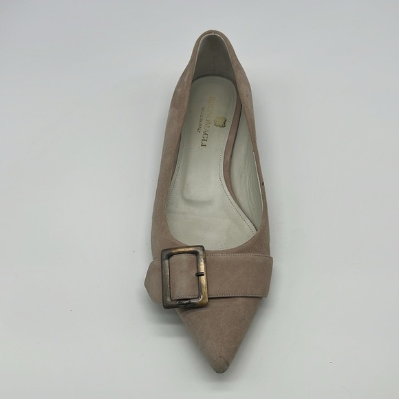 Brunomagli - Suede Light Grey Pointed Toe Buckle Made In Italy Ballet Flats 37.5 - Picture 4 of 16
